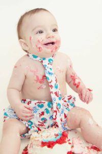 Baby Boy with Cake all over his face